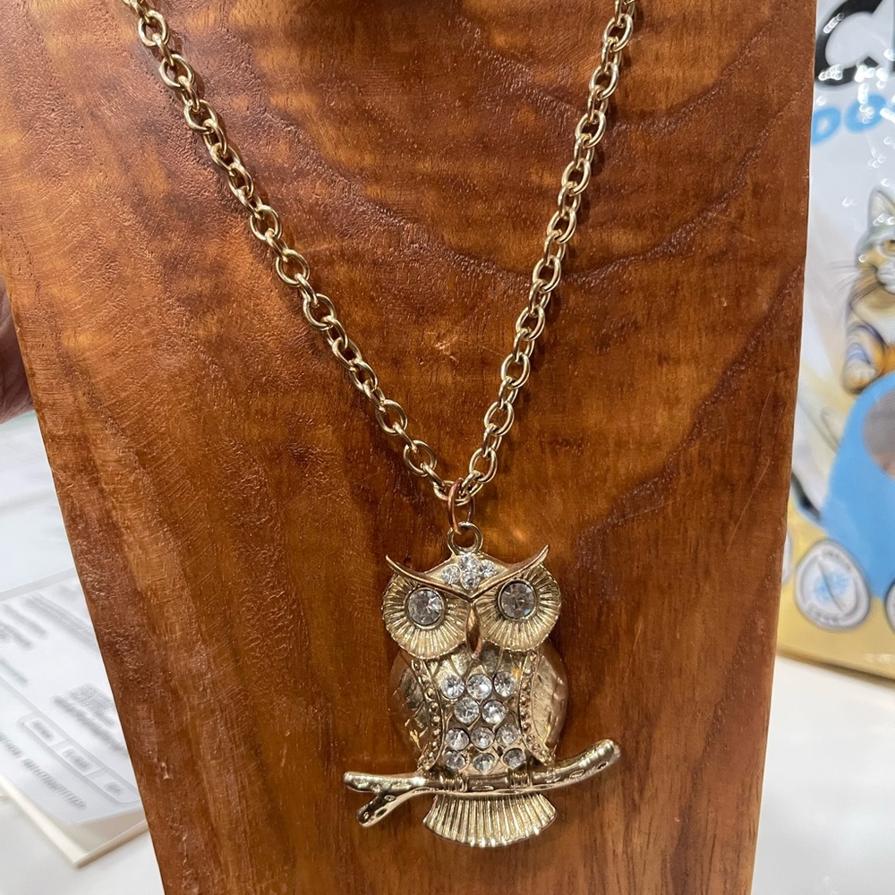 J. Crew Gold-Tone Owl Pendant Necklace with Crystal Accents